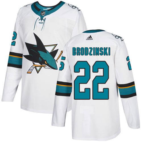 Adidas San Jose Sharks #22 Jonny Brodzinski White Road Authentic Stitched Youth NHL Jersey->youth nhl jersey->Youth Jersey